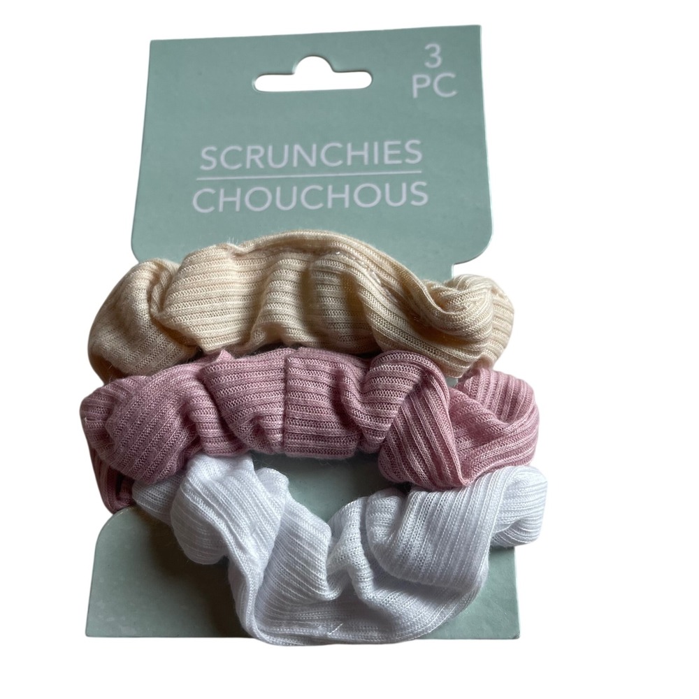Greenbrier International Ribbed Scrunchies 3 PC Set Cream Pink White SC100R